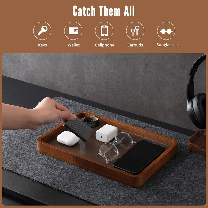 Procase Wooden Valet Tray for Men, Wood Catch-All EDC Organizer, Nightstand, Entryway Bedside Dump Holder, for Wallets, Keys, Watches, Phones, Loose Change, Trinkets -DarkBrown - Image 5